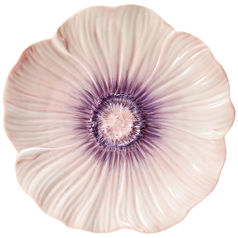 Set ceramic cu flori sub glazură — boluri și farfurii cu formă neregulată, compatibil cu microundele