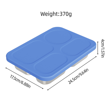 Farfurie pentru copii cu patru compartimente, din oțel inox 304, capac din silicon — pachet de 2, design minimalist modern, potrivit pentru copii de peste 6 luni