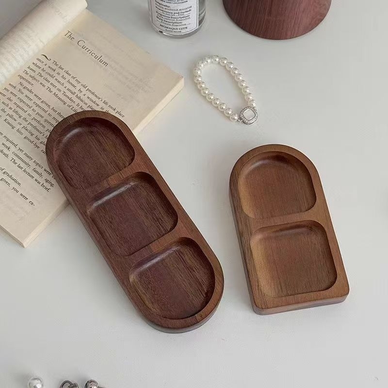 Posuda od akacije s tri odjeljka, pravokutnog oblika, moderni minimalistički stil, mogućnost prilagodbe