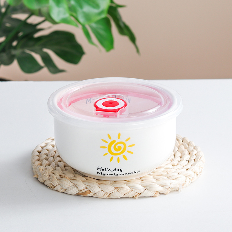 Porcelanska zdjela za rezance s poklopcem, japanski stil crtani dizajn, mikrovalna sigurnost, mogućnost ispisa logotipa