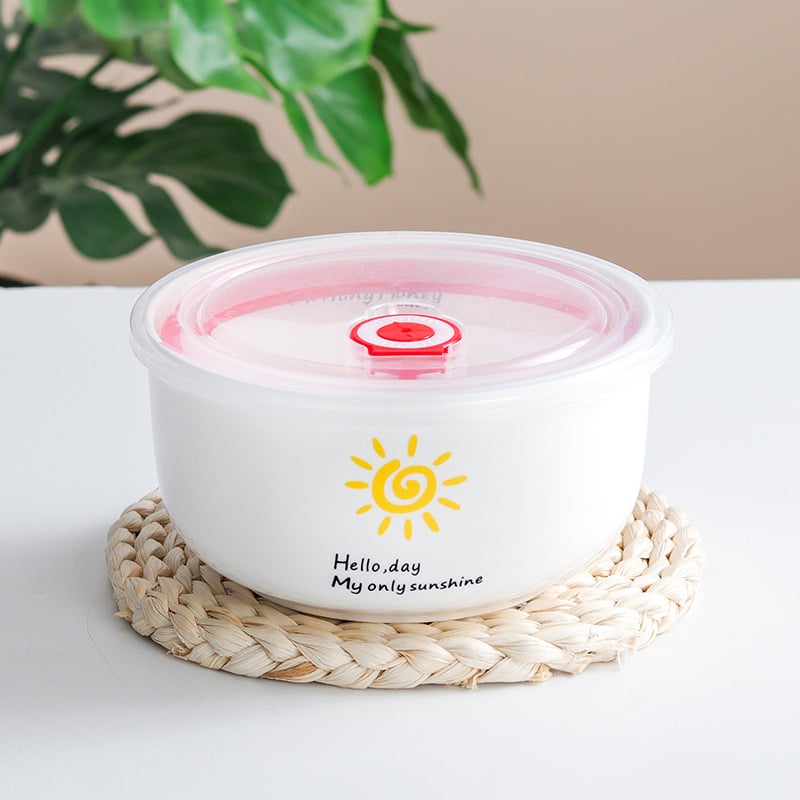 Porcelanska zdjela za rezance s poklopcem, japanski stil crtani dizajn, mikrovalna sigurnost, mogućnost ispisa logotipa