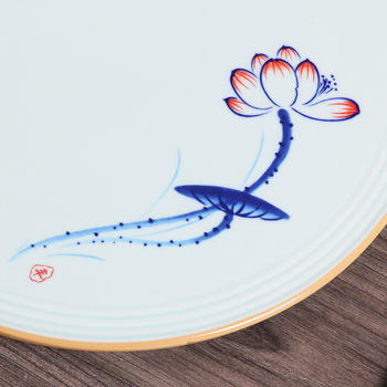 Микровълнова порцеланова кръгла чиния с ръчно рисуван флорален мотив за хотелско обслужване