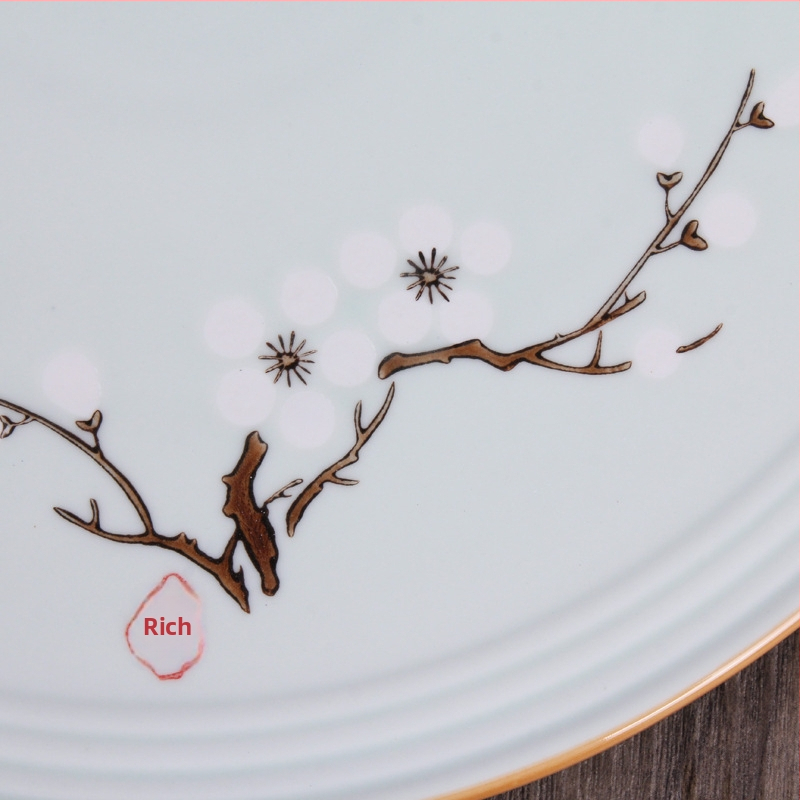 Микровълнова порцеланова кръгла чиния с ръчно рисуван флорален мотив за хотелско обслужване