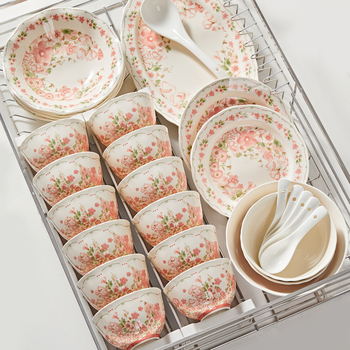 Porcelanski set posuđa: zdjele i tanjuri, cvjetni uzorak, boje ispod glazure, pogodna za mikrovalnu pećnicu, mogućnost prilagodbe