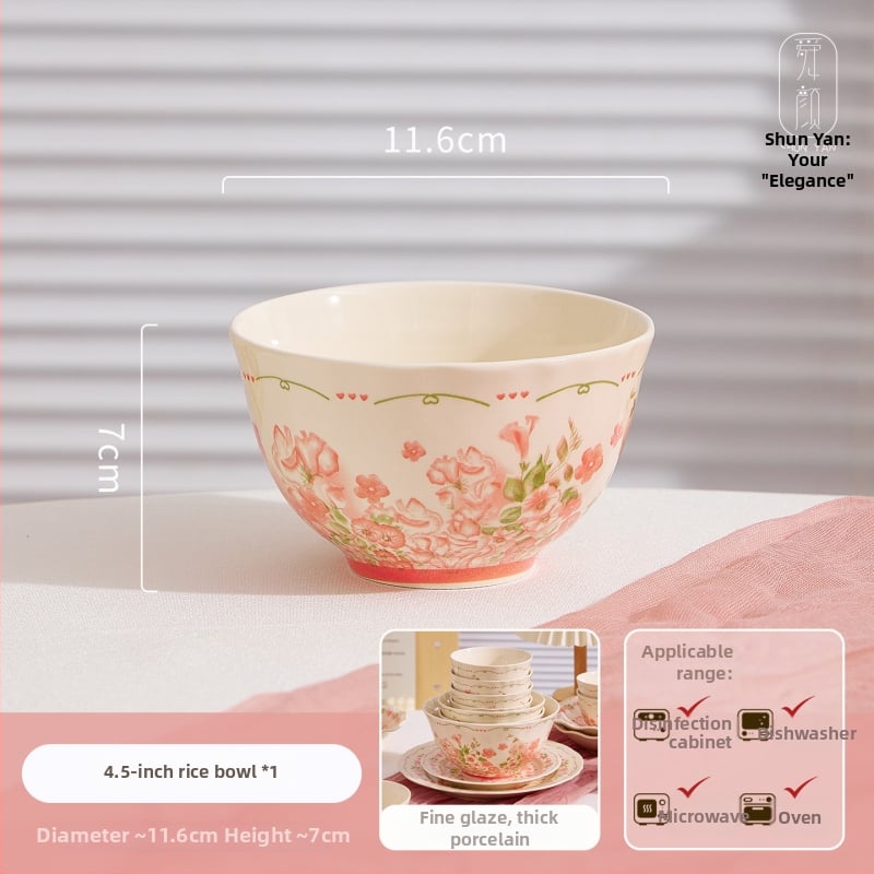 Porcelanski set posuđa: zdjele i tanjuri, cvjetni uzorak, boje ispod glazure, pogodna za mikrovalnu pećnicu, mogućnost prilagodbe