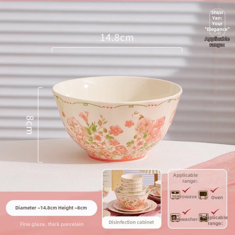 Porcelanski set posuđa: zdjele i tanjuri, cvjetni uzorak, boje ispod glazure, pogodna za mikrovalnu pećnicu, mogućnost prilagodbe