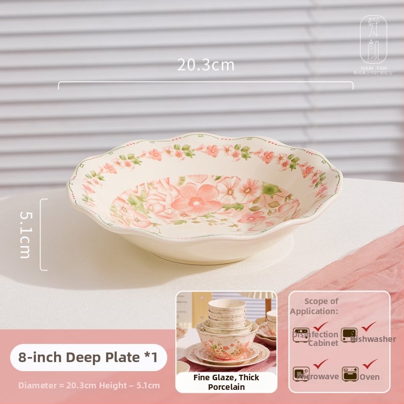 Porcelanski set posuđa: zdjele i tanjuri, cvjetni uzorak, boje ispod glazure, pogodna za mikrovalnu pećnicu, mogućnost prilagodbe