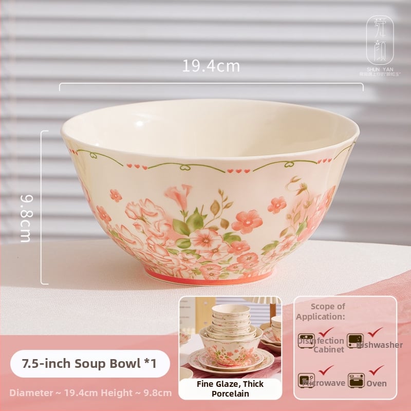 Porcelanski set posuđa: zdjele i tanjuri, cvjetni uzorak, boje ispod glazure, pogodna za mikrovalnu pećnicu, mogućnost prilagodbe