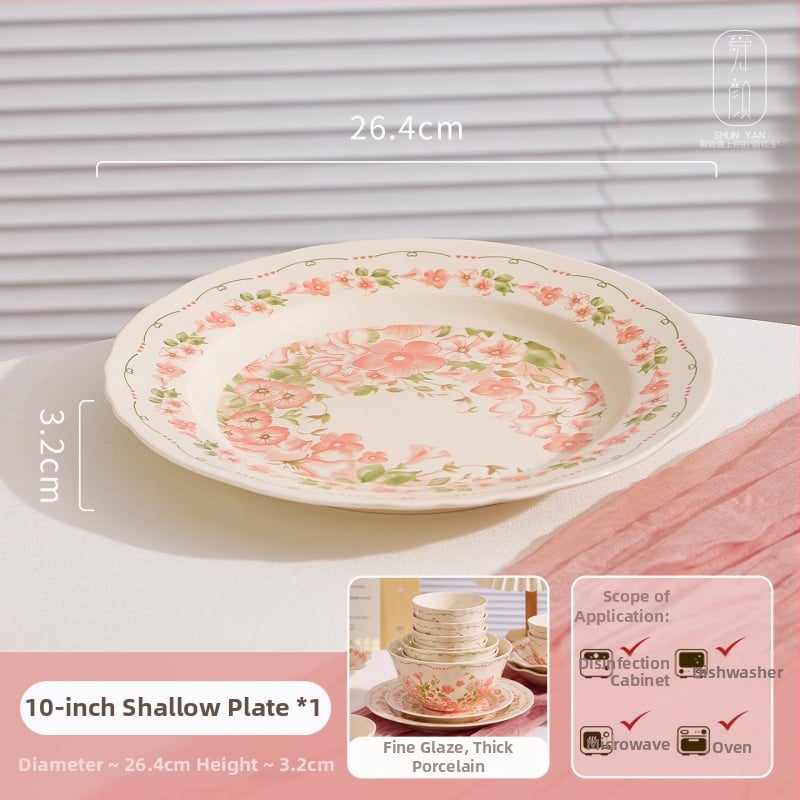 Porcelanski set posuđa: zdjele i tanjuri, cvjetni uzorak, boje ispod glazure, pogodna za mikrovalnu pećnicu, mogućnost prilagodbe