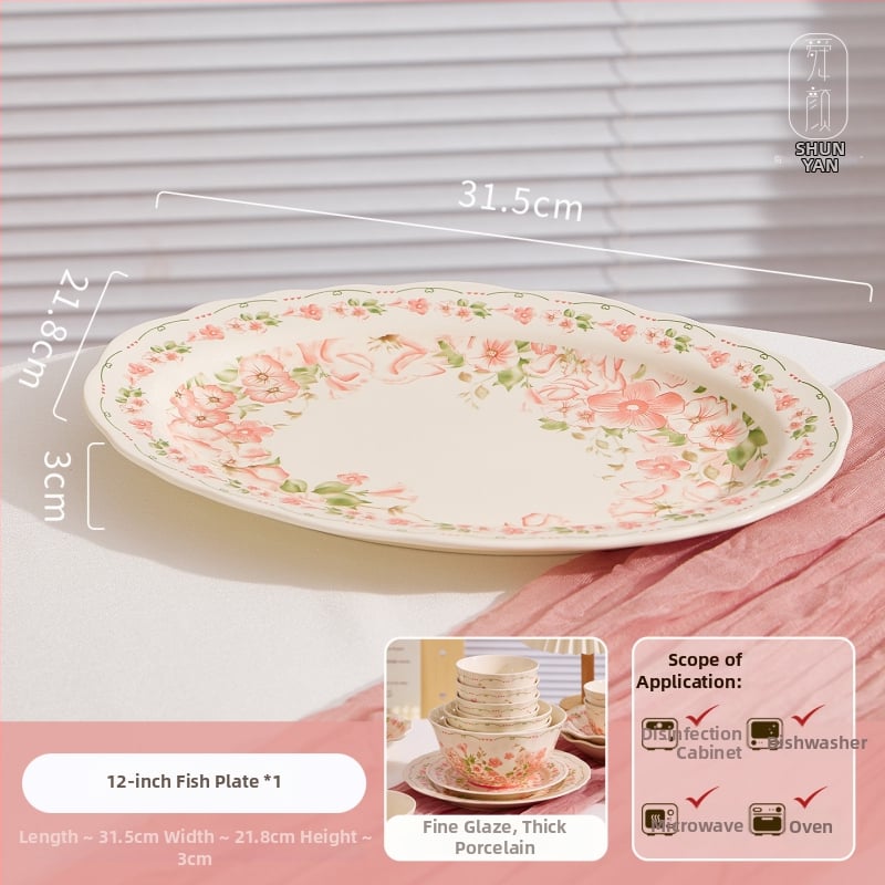 Porcelanski set posuđa: zdjele i tanjuri, cvjetni uzorak, boje ispod glazure, pogodna za mikrovalnu pećnicu, mogućnost prilagodbe