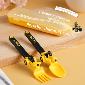 Set dječjih vilica i žlica — crtani motiv s trokolnim motociklom, plastika, 2 komada, od 12 mjeseci