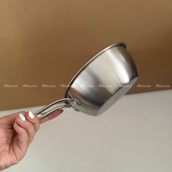 Купа за сос от неръждаема стомана 304 с дръжка, кръгла, полирана повърхност, за сосове и дипове