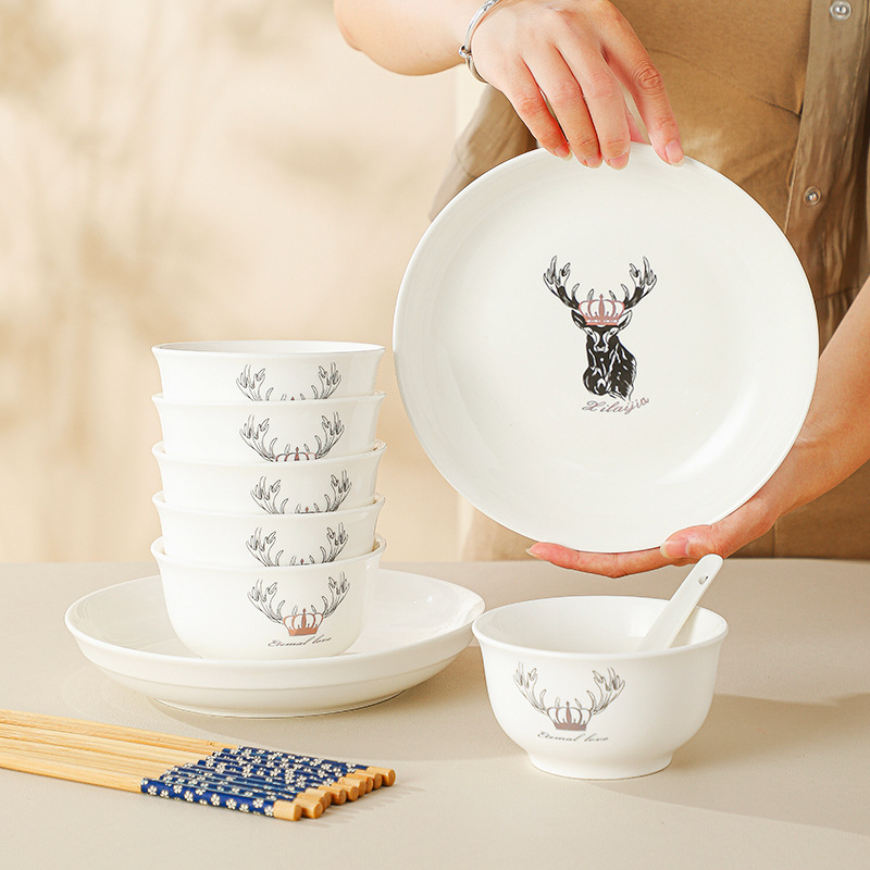Porcelanska zdjela, uzorak Fawn, kružni oblik, mikrovalna sigurnost, tiskanje logotipa dostupno, prilagodba