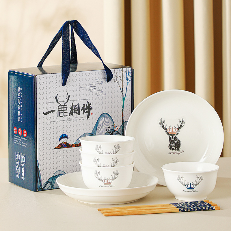 Porcelanska zdjela, uzorak Fawn, kružni oblik, mikrovalna sigurnost, tiskanje logotipa dostupno, prilagodba