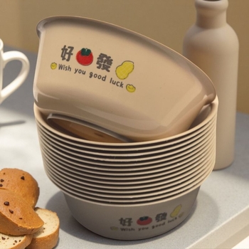 Vas de unică folosință, mare, culoare coajă de orez, rotund, din plastic, gros, pentru supă, destinat picnicurilor în aer liber