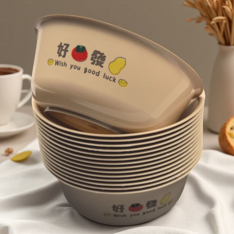 Vas de unică folosință, mare, culoare coajă de orez, rotund, din plastic, gros, pentru supă, destinat picnicurilor în aer liber