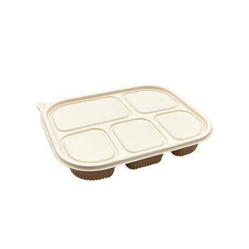 Θήκη φαγητού μίας χρήσης με πέντε διαμερίσματα, ορθογώνια, με καπάκι, κατάλληλη για φούρνο μικροκυμάτων, βιοδιασπώμενη βάση από άμυλο καλαμποκιού για takeout από Guanjie