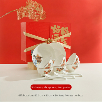 Sada keramických misiek, tanierov a lyžíc – Yexin, keramický materiál, moderný minimalistický štýl, pôvod: Chaozhou, séria Good Luck Arrives, spracovanie na zákazku