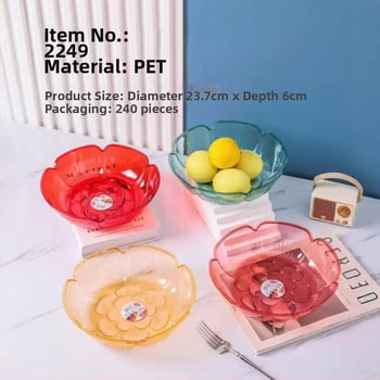 Mengjia 2249 плодова чиния - прозрачна, висока подножка, цветен стил, пластмасова за сухи плодове