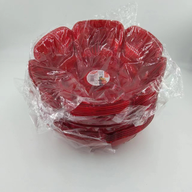 Mengjia 2249 плодова чиния - прозрачна, висока подножка, цветен стил, пластмасова за сухи плодове