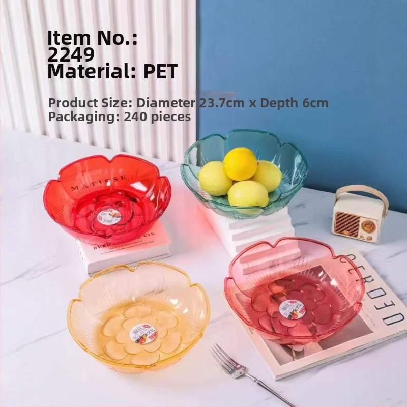 Mengjia 2249 плодова чиния - прозрачна, висока подножка, цветен стил, пластмасова за сухи плодове