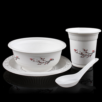 Set de veselă de unică folosință, ambalat individual, grosime îmbunătățită, set de patru piese, din plastic alimentar, pentru uz comercial și casnic