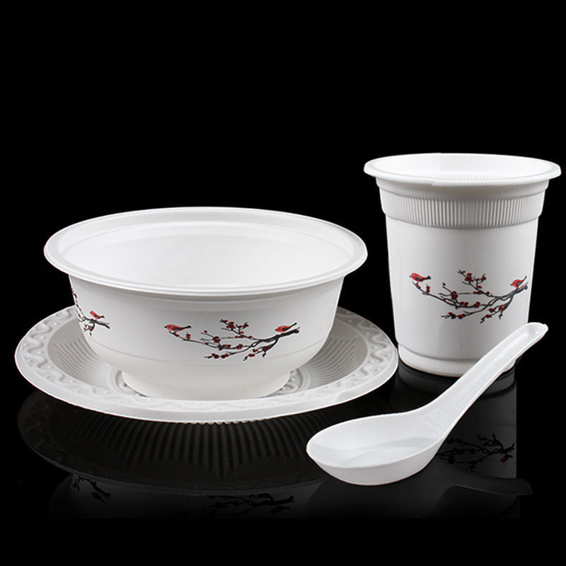 Set de veselă de unică folosință, ambalat individual, grosime îmbunătățită, set de patru piese, din plastic alimentar, pentru uz comercial și casnic