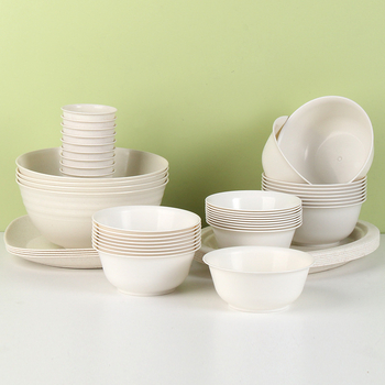 Еднократен комплект съдове от рисова люспа - купи и пръчици, кръгла форма, биоразградим, персонализиране с лого