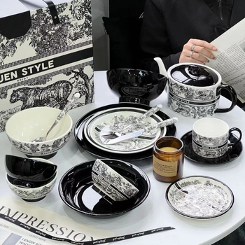 Muen tál- és tányérkészlet otthoni használatra — kerámia, kínai stílus, könnyed luxus és retro hangulat, Enny márka (Kerámia; Kínai stílus; Könnyed luxus és retro hangulat)