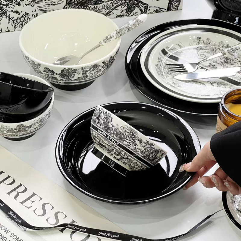 Muen tál- és tányérkészlet otthoni használatra — kerámia, kínai stílus, könnyed luxus és retro hangulat, Enny márka (Kerámia; Kínai stílus; Könnyed luxus és retro hangulat)