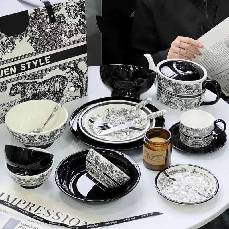 Muen tál- és tányérkészlet otthoni használatra — kerámia, kínai stílus, könnyed luxus és retro hangulat, Enny márka (Kerámia; Kínai stílus; Könnyed luxus és retro hangulat)