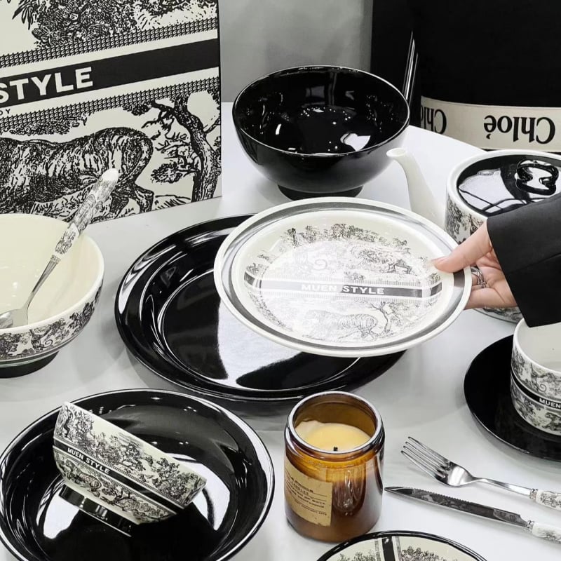 Muen tál- és tányérkészlet otthoni használatra — kerámia, kínai stílus, könnyed luxus és retro hangulat, Enny márka (Kerámia; Kínai stílus; Könnyed luxus és retro hangulat)