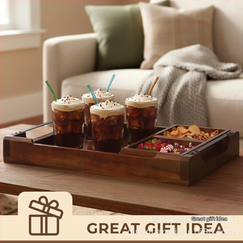 Дървен поднос за сервиране със секции, седемчастен комплект за чай, модерен минималистичен стил, еднообразен модел