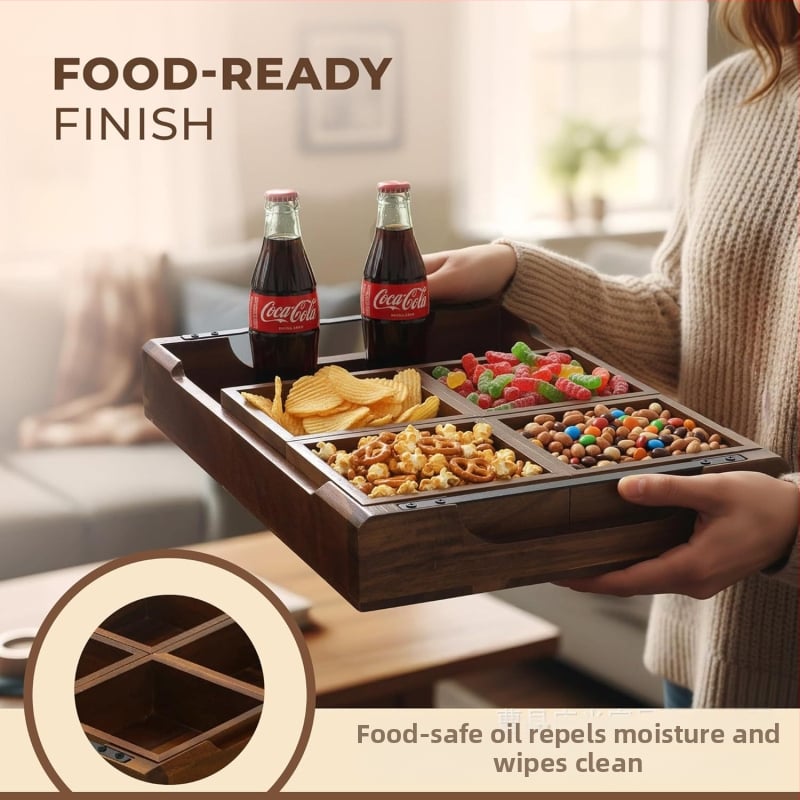 Дървен поднос за сервиране със секции, седемчастен комплект за чай, модерен минималистичен стил, еднообразен модел