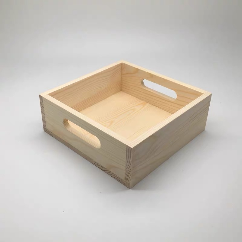 Kétfülű fa tálca, négyzet alakú, felület kézzel rajzolt mintával, testreszabás elérhető, asztali rendezőhöz