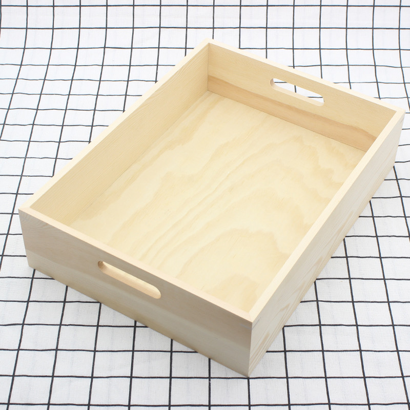 Kétfülű fa tálca, négyzet alakú, felület kézzel rajzolt mintával, testreszabás elérhető, asztali rendezőhöz