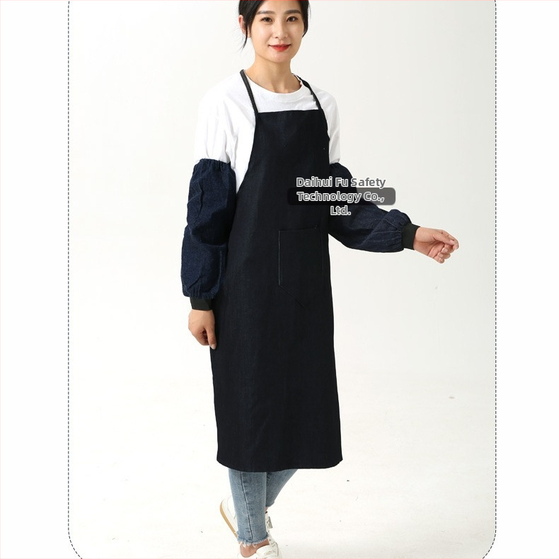 Džínsová zástera na zváranie s vreckom, pevná, odolná voči opotrebeniu a znečisteniu