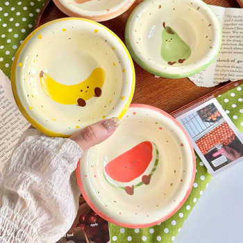 Керамична чиния за сос Leap art, плоден модел, подглазурен цвят, микровълнова безопасна, кръгла