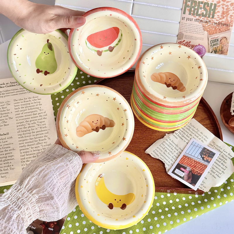 Керамична чиния за сос Leap art, плоден модел, подглазурен цвят, микровълнова безопасна, кръгла