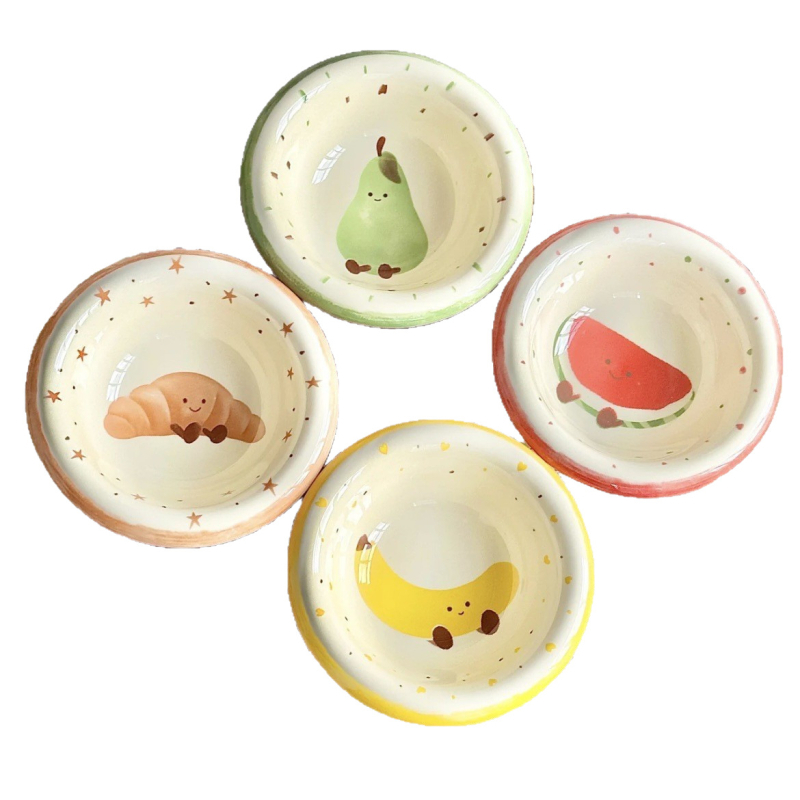 Керамична чиния за сос Leap art, плоден модел, подглазурен цвят, микровълнова безопасна, кръгла