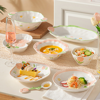 Chaohu ručno oslikani porcelanski set posuđa s motivom tulipana — pod-glazurna završnica, mikrovalna sigurno, mogućnost otiska logotipa, prilagodljivo