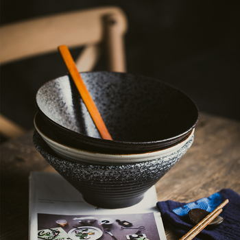Keramička zdjela za ramen s trubastim oblikom, japanski stil, okrugli oblik, pogodna za mikrovalnu, sprej-glazura