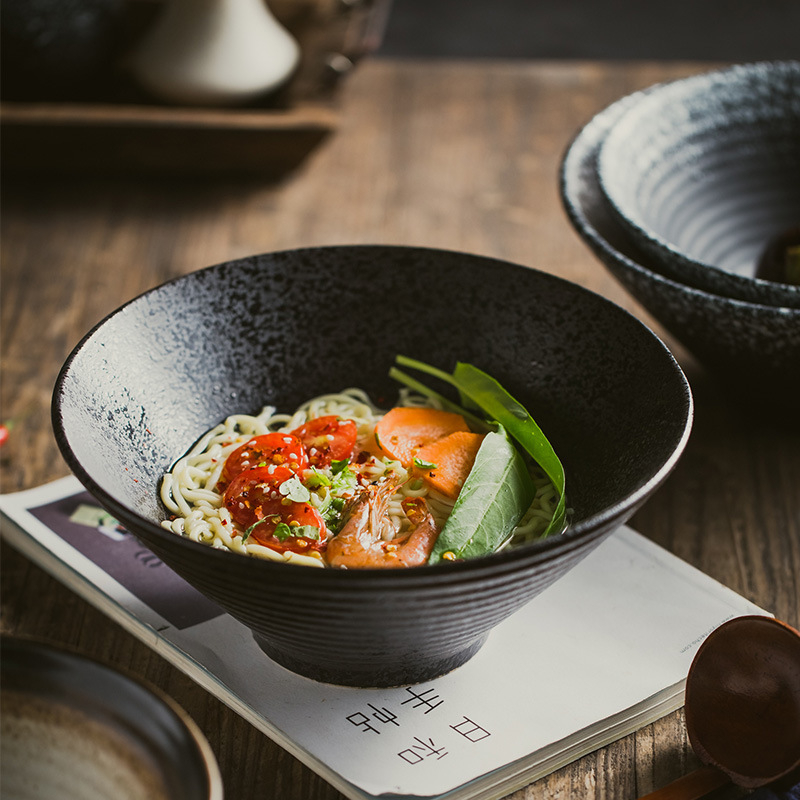 Keramička zdjela za ramen s trubastim oblikom, japanski stil, okrugli oblik, pogodna za mikrovalnu, sprej-glazura