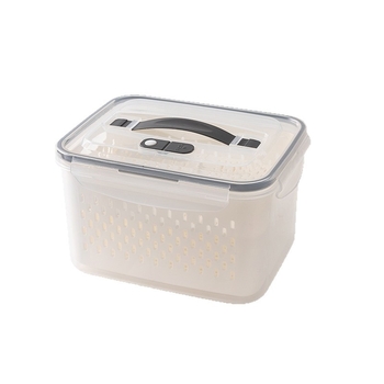 Kétszintes frissességmegőrző doboz leeresztő kosárral gyümölcsökhöz és zöldségekhez, 2,1–3 L, élelmiszer-minőségű szilikon, vízálló fedéllel