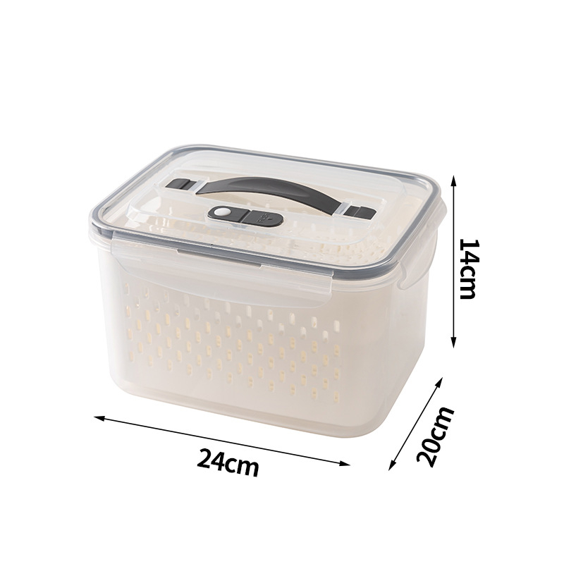 Kétszintes frissességmegőrző doboz leeresztő kosárral gyümölcsökhöz és zöldségekhez, 2,1–3 L, élelmiszer-minőségű szilikon, vízálló fedéllel