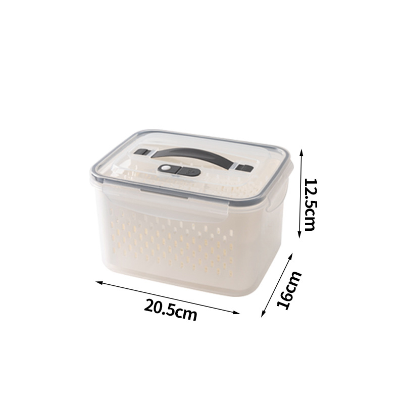 Kétszintes frissességmegőrző doboz leeresztő kosárral gyümölcsökhöz és zöldségekhez, 2,1–3 L, élelmiszer-minőségű szilikon, vízálló fedéllel