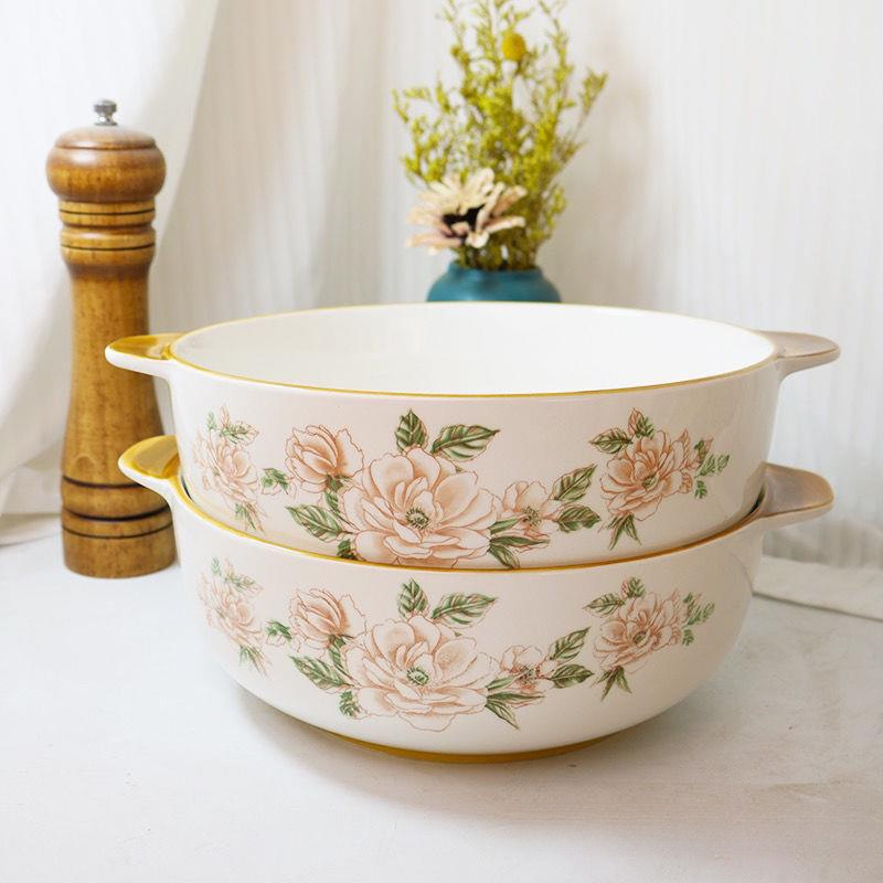 Porcelanska zdjela za parena jaja, japanskog stila, dvostruka drška, dubok i debeli dizajn, nije prikladno za mikrovalnu