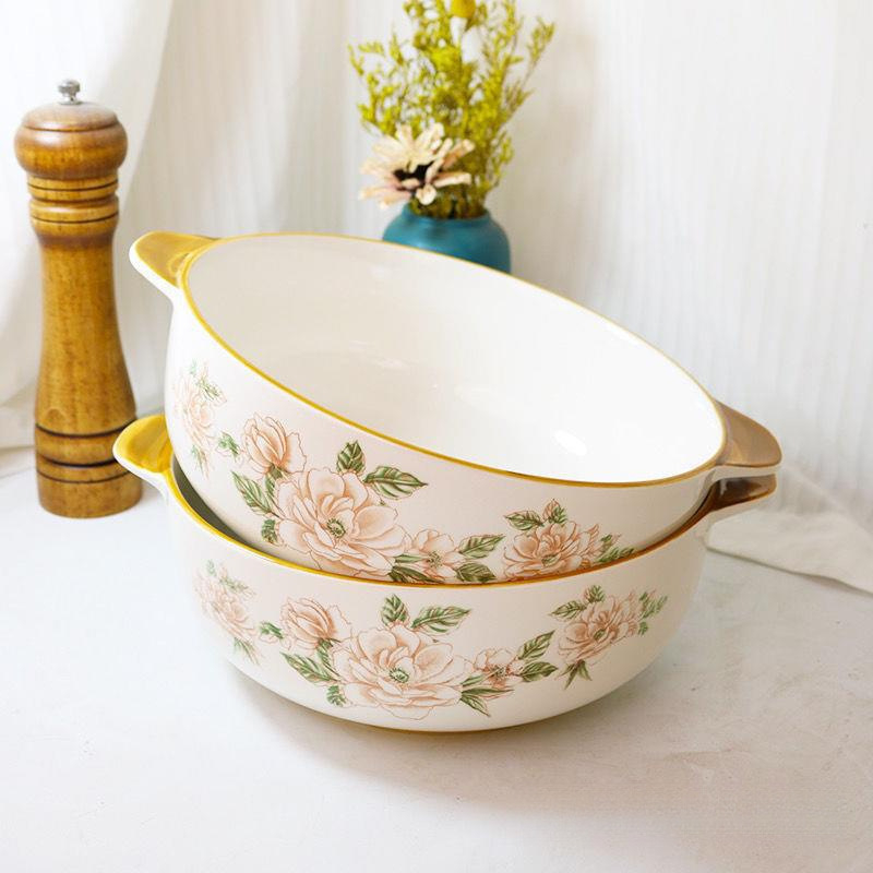 Porcelanska zdjela za parena jaja, japanskog stila, dvostruka drška, dubok i debeli dizajn, nije prikladno za mikrovalnu