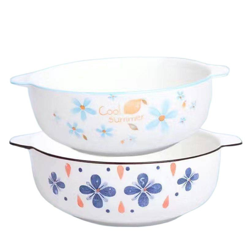 Porcelanska zdjela za parena jaja, japanskog stila, dvostruka drška, dubok i debeli dizajn, nije prikladno za mikrovalnu