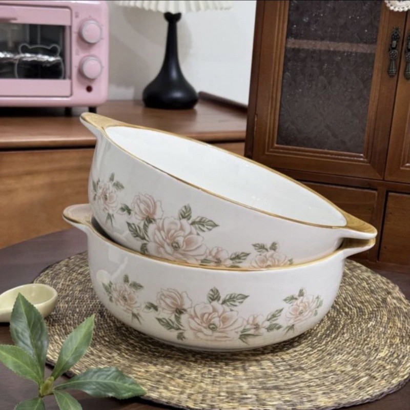 Porcelanska zdjela za parena jaja, japanskog stila, dvostruka drška, dubok i debeli dizajn, nije prikladno za mikrovalnu